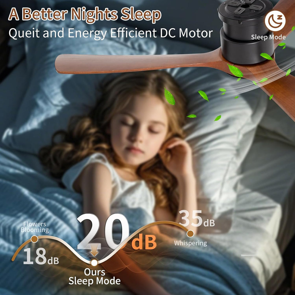 52inches Ceiling Fan with Lights,Wooden Flush Mount Ceiling Fans with Remote Control,Dimmable Light,3 CCT,6 Speeds,Noiseless DC Motor,Ceiling Fan for Bedroom,Living Room,Office,Indoor,Dark Brown