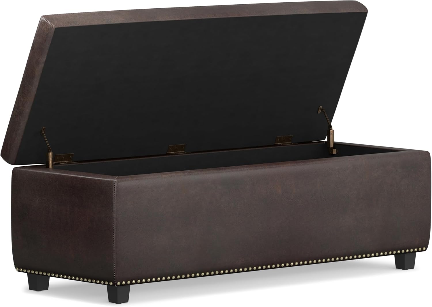 SIMPLIHOME Hamilton Storage Ottoman - 48 inch Wide Upholstered Vegan Leather Rectangle Storage Ottoman Bench in Distressed Brown, Traditional Tufted Ottoman for Living Room with Lift-Up Lid