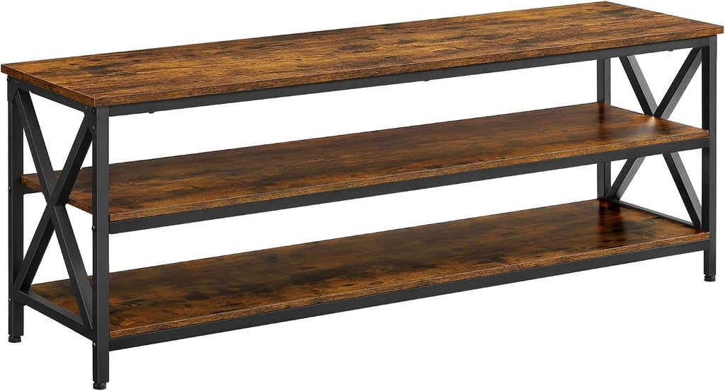 VASAGLE TV Table for up to 65 Inches TVs, Media TV Console with Shelves, Farmhouse Industrial, TV Stand for Living Room, 57.9 x 15.7 x 19.7 Inches, Rustic Brown and Black ULTV100B01