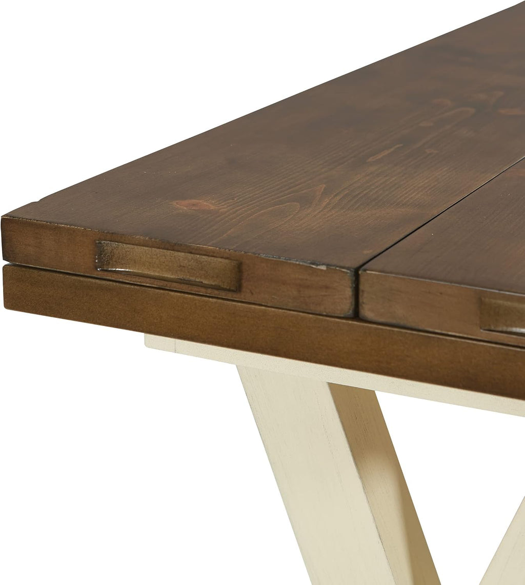 OSP Home Furnishings Albury Farmhouse-Style Flip Top Table with Two-Tone Finish, Antique White Base and Wood Stain Top