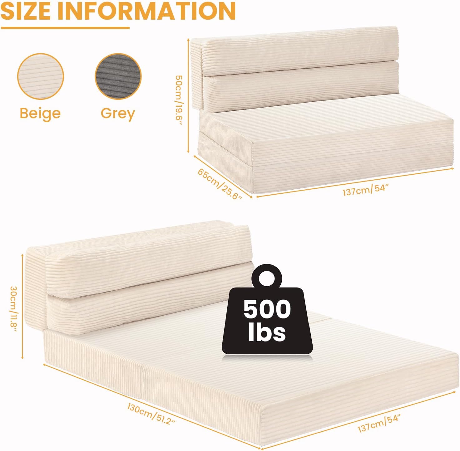 Folding Mattress Full, 3 in 1 Convertible Sofa Bed Foldable Couch Bed Floor Couch Lounge Sleeper Mattress for Living Room, Guest Room