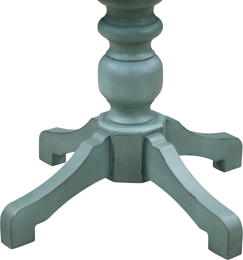 Roundhill Furniture Prato 5-Piece Round Dining Table Set with Cross Back Chairs, Antique Blue and Weathered Walnut