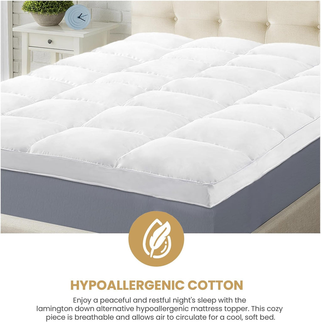 Superior Mattress Topper, Down Alternative, 2 Inch Deep Sized Bed Pillow Top, Comfort Pad, Fluffy Mattress-Topper Protector, Plush Cooling Extra Soft, Hotel Quality, California King, White