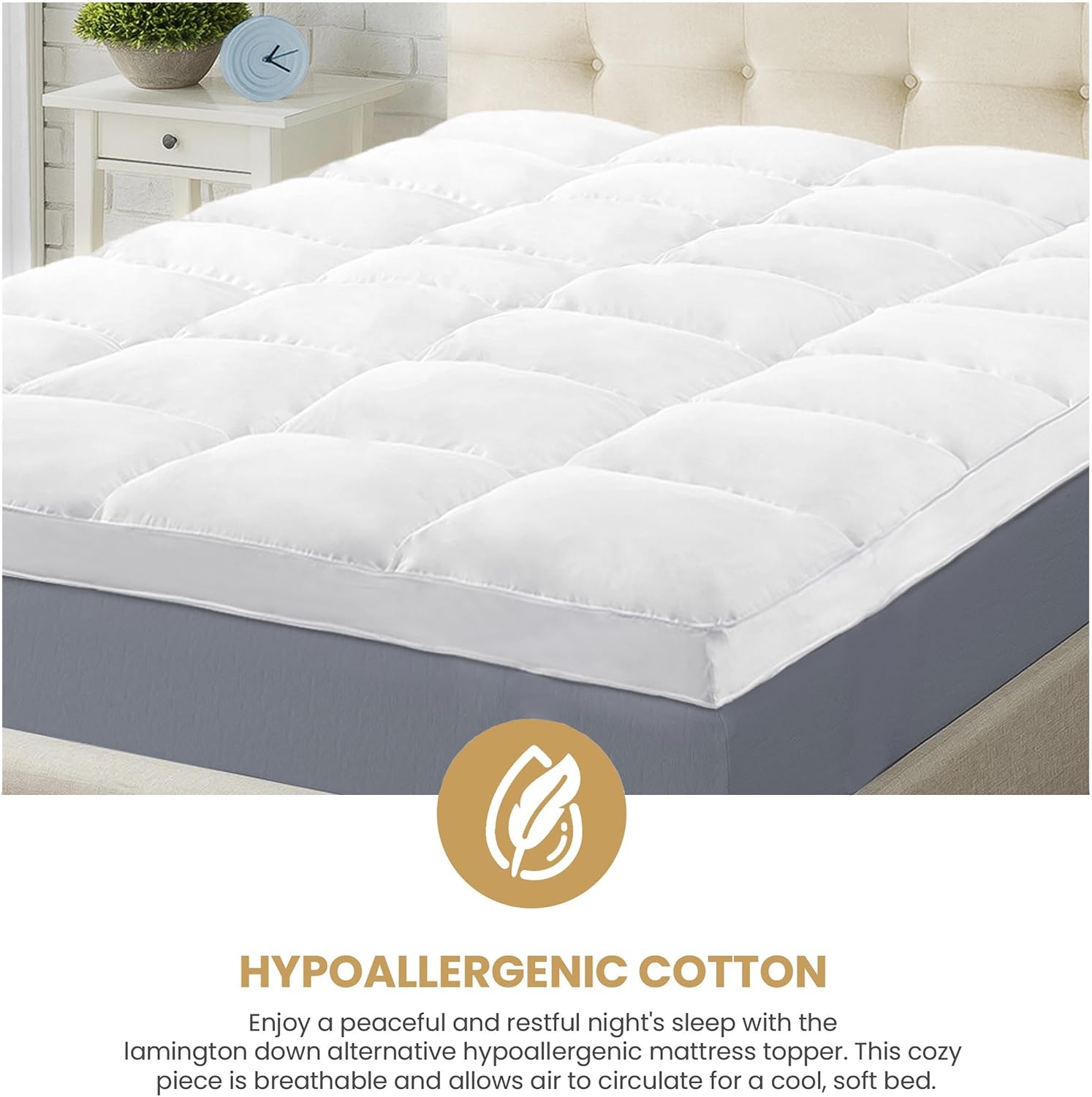 Superior Mattress Topper, Down Alternative, 2 Inch Deep Sized Bed Pillow Top, Comfort Pad, Fluffy Mattress-Topper Protector, Plush Cooling Extra Soft, Hotel Quality, California King, White