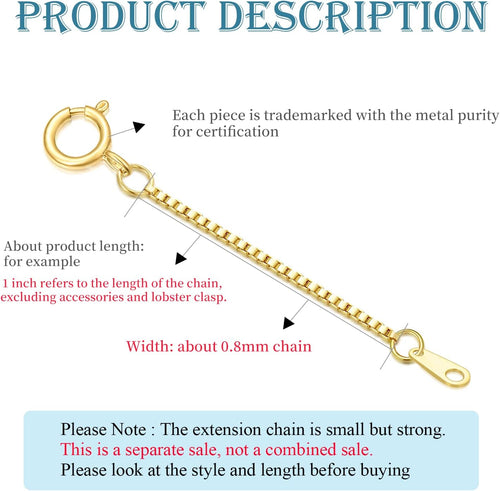 14k Gold 0.5'/1'/1.5'/2'/3' Necklace Bracelet Extender Chain, Necklace Extender Gold 14k, Durable Removable Gold Chain Extender, Gold Extension Chain for Necklace Anklet