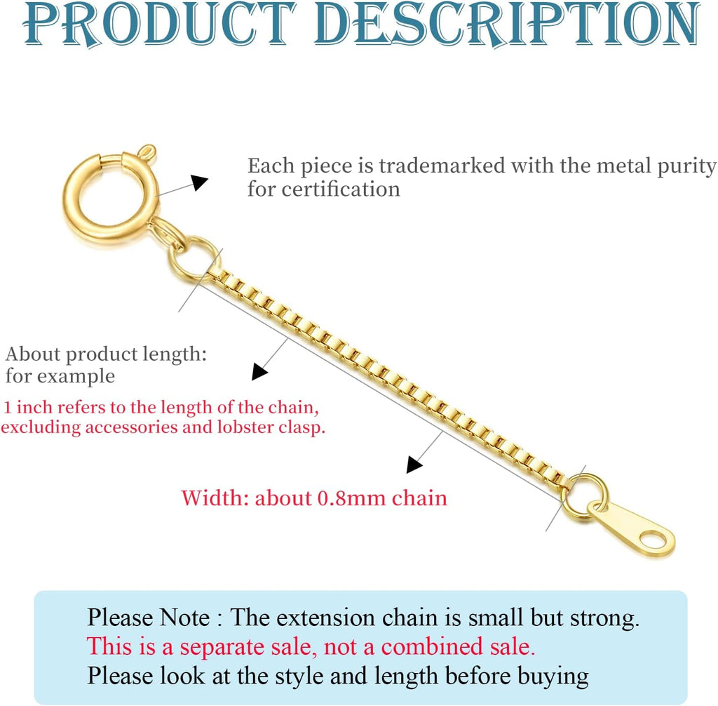 14k Gold 0.5'/1'/1.5'/2'/3' Necklace Bracelet Extender Chain, Necklace Extender Gold 14k, Durable Removable Gold Chain Extender, Gold Extension Chain for Necklace Anklet