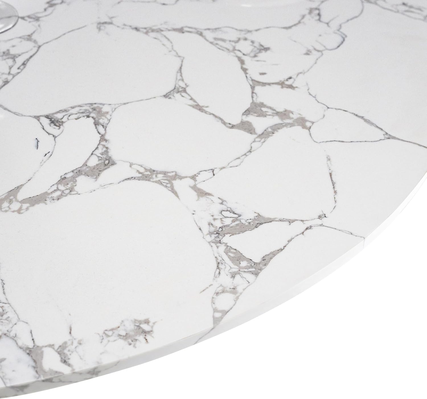 Furniture of America Sonya Modern Round Dining Table with Drum Base and Faux Marble Stone Top, Easy Assembly for Home, Kitchen and Living Room, Natural