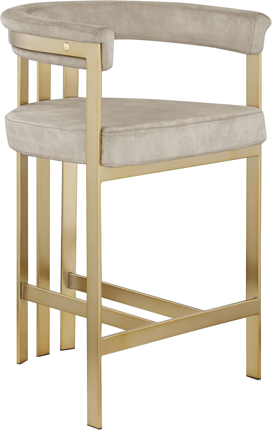 Meridian Furniture 596Stone-C Marcello Collection Modern | Contemporary Velvet Upholstered Counter Height Stool with Brushed Brass Iron Frame, 22.5' W x 20' D x 35.5' H, Stone, Set of 2