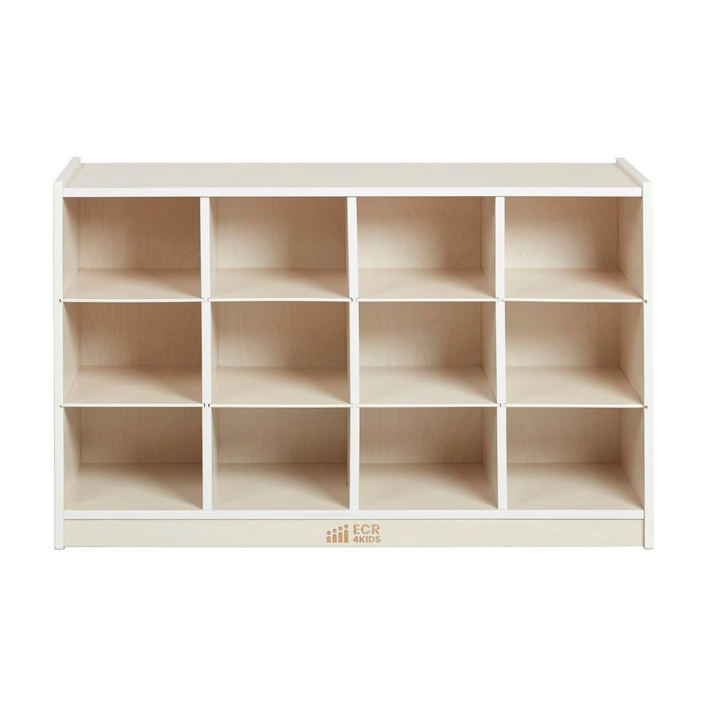 ECR4Kids 12 Cubby Mobile Tray Storage Cabinet, 3x4, Classroom Furniture, White Wash