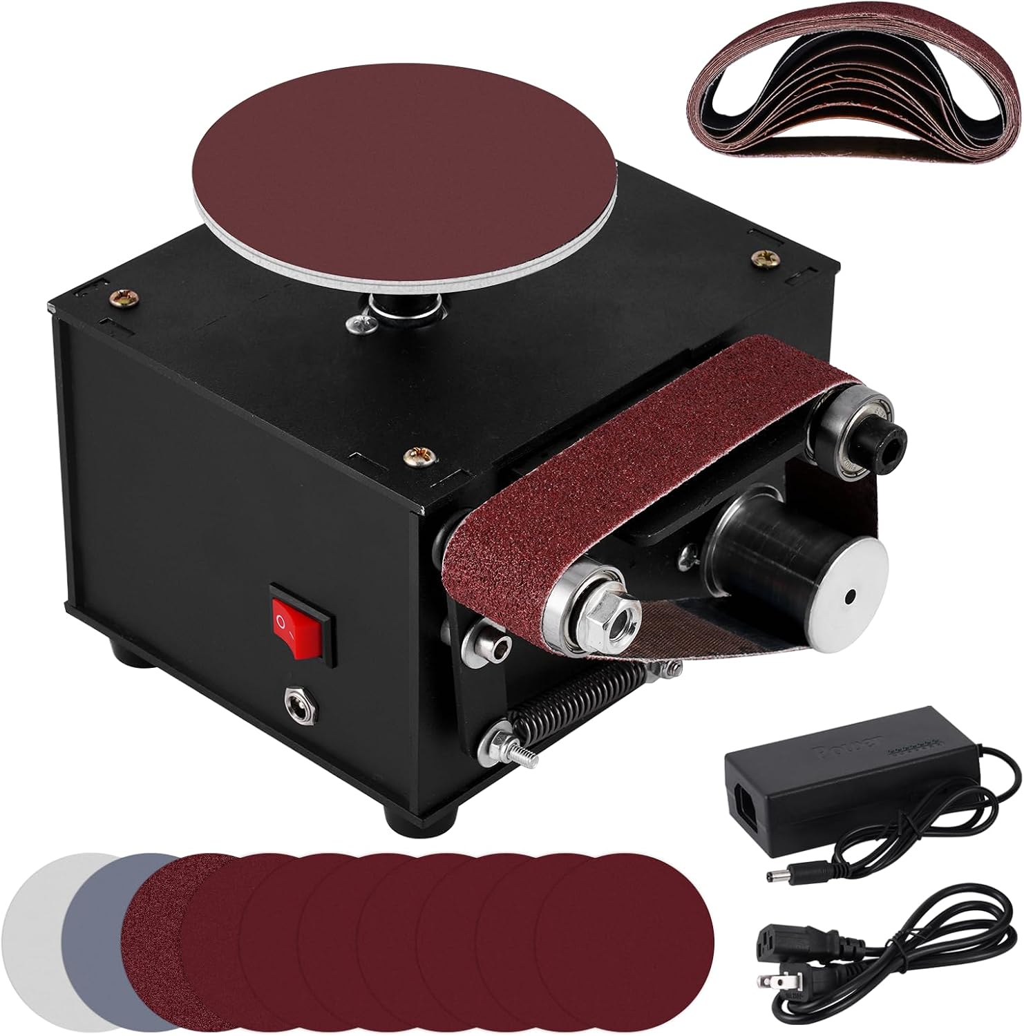 2 in 1 Mini Belt Disc Sander,4 Inch Sanding Disc Machine,1.18 x 13 inch Belt Sander 8000RPM for Knife Sharpening, Wood, Crafts, Metal, Stone, and Scissors Grinding