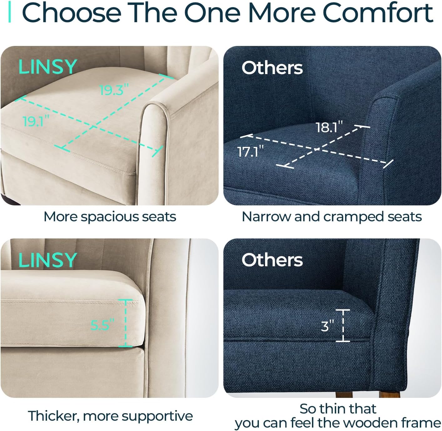 LINSY Accent Chair with Ottoman, Modern Barrel Chair Small Armchair Reading Chair with Footrest, Comfy Round Arms Chair for Living Room Bedroom Reading Room, Velvet, Beige