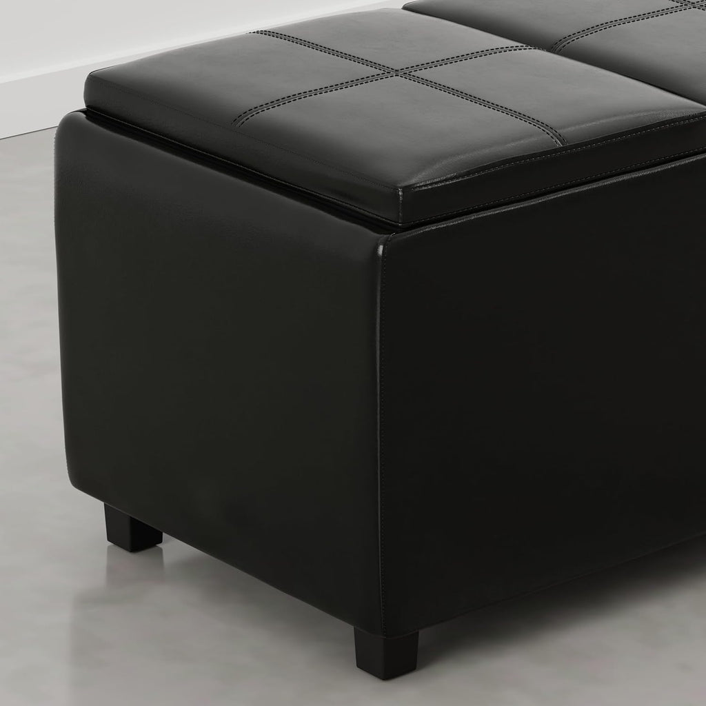 SIMPLIHOME Avalon Storage Ottoman - 42 inch Wide Upholstered Vegan Leather Rectangular Flip-Top Ottoman in Carbon Black, Contemporary Storage Coffee Table Ottoman for Living Room with Hidden Storage