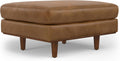 SIMPLIHOME Morrison 33 inch Wide Ottoman in Caramel Brown Genuine Leather, Multifunctional Footrest, Coffee Table, and Extra Seating for Living Room, Mid-Century Modern Style