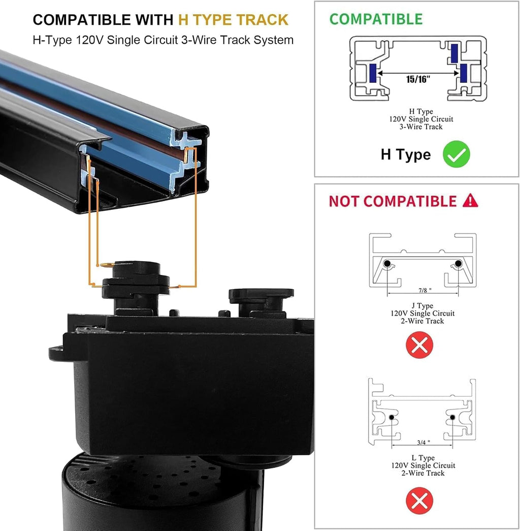 Ultra-Bright Black H Type Track Lighting Kit 3000K Warm White, 12 Heads 20W 2400lm with 13.1FT Track Rails, Dimmable Plug in LED Track Lights Modern Indoor Spotlight Fixture