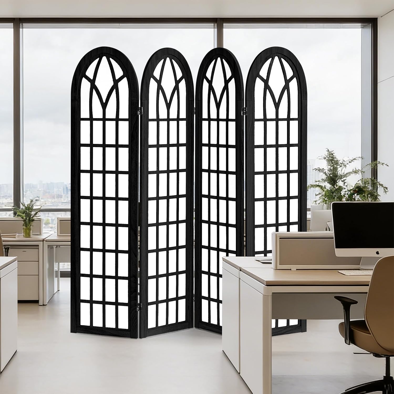 Room Divider and Folding Privacy Screen, 4 Panel Japanese Shoji Style Room Divider, Partition Divider for Room Separation, Portable Decoration Screen for Home Office Restaurant - Black