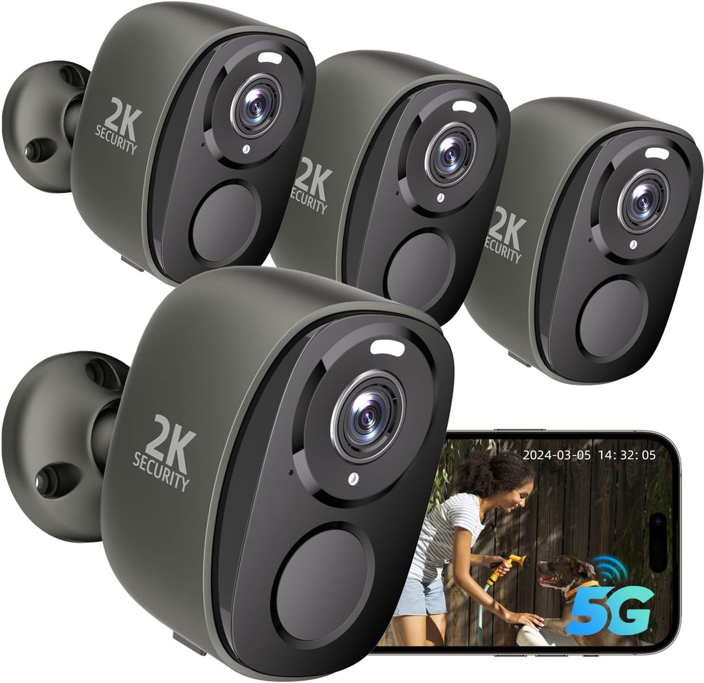 4PC 2.4G/5GHz WiFi Security Cameras Wireless Outdoor,2K Battery Home Security Camera with AI Detection,Siren, Surveillance Indoor Home Camera,Color Night Vision,2-Way Talk,IP65, Cloud/SD,Works Alexa