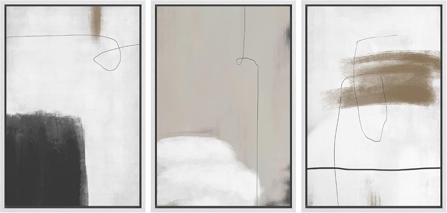 SIGNFORD Framed Canvas Print Wall Art Set Grunge Dark Watercolor Paint Stroke Abstract Shapes Illustrations Modern Art Bohemian Nordic Relax/Calm for Living Room, Bedroom, Office - 16'x24'x3 White