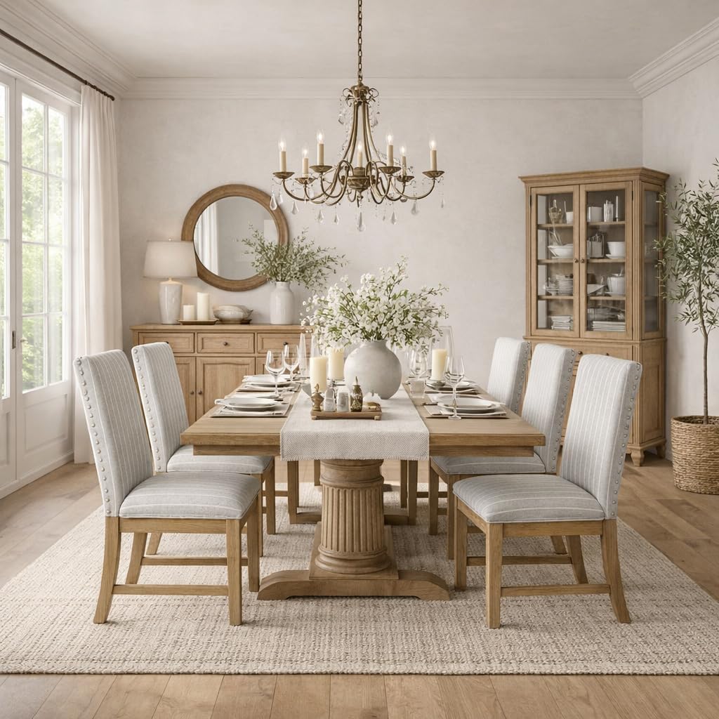 HomePop Upholstered Wood Apron Dining Chair - Light Gray Stripe (Set of 2)