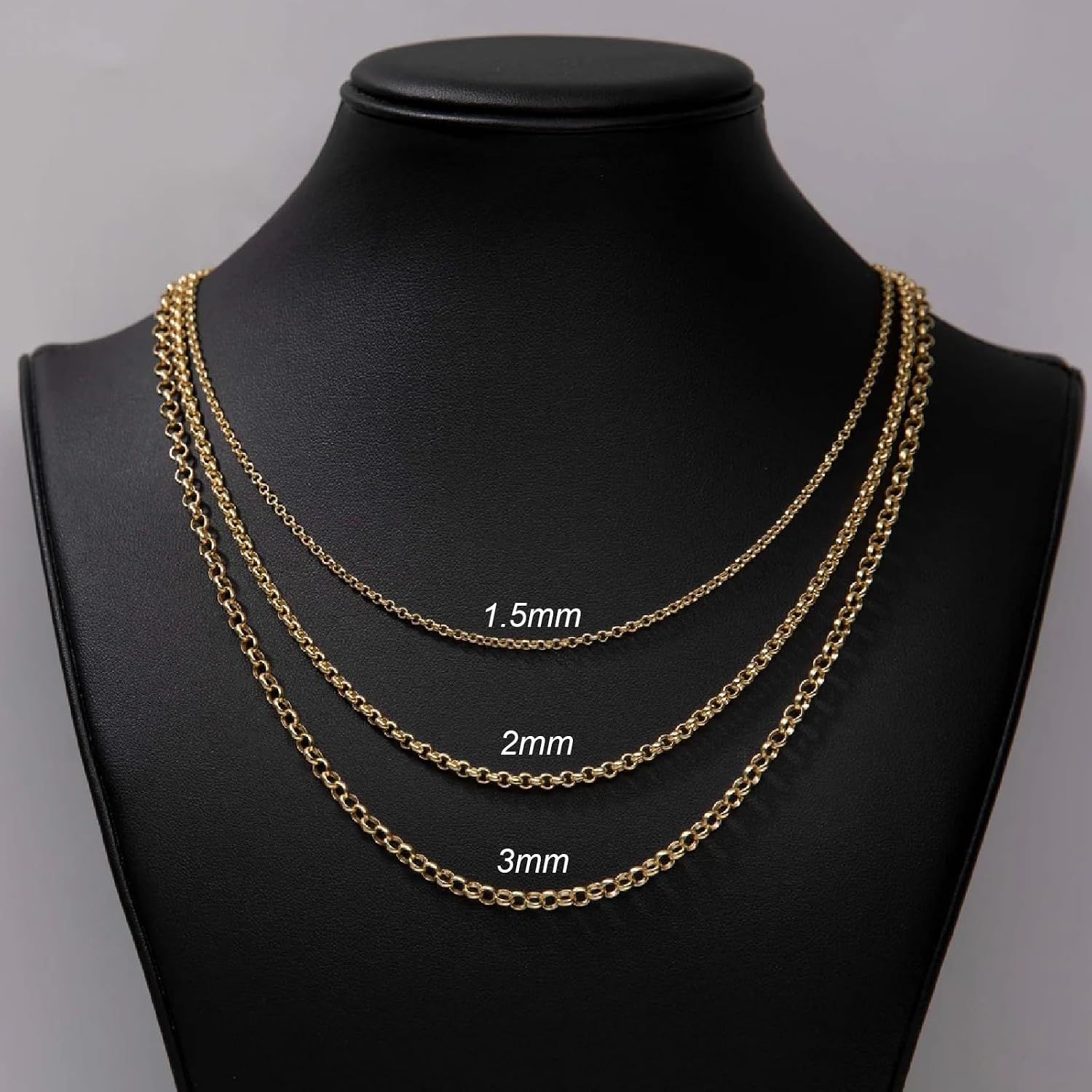 Dacc & Aya Solid 10K Gold Rolo Necklace Real Gold Round Rolo Link Chain for Men Women Diamond Cut Chain with Lobster-Claw Clasp, Sturdy and Shiny 1.5/2/3mm, 16-26 Inch