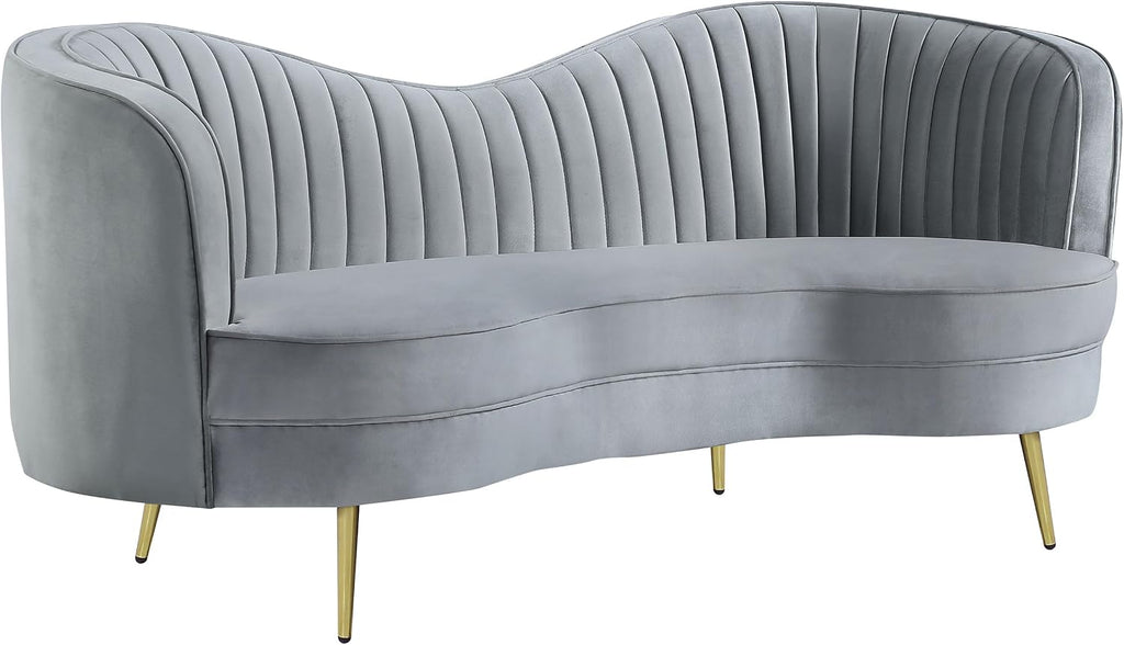Coaster Home Furnishings - Sophia - Wood & Velvet - Upholstered Channel Tufted Loveseat with Inverted Camel Back, and Golden Tapered Legs - Living Room - Gray - 506865