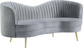 Coaster Home Furnishings - Sophia - Wood & Velvet - Upholstered Channel Tufted Loveseat with Inverted Camel Back, and Golden Tapered Legs - Living Room - Gray - 506865