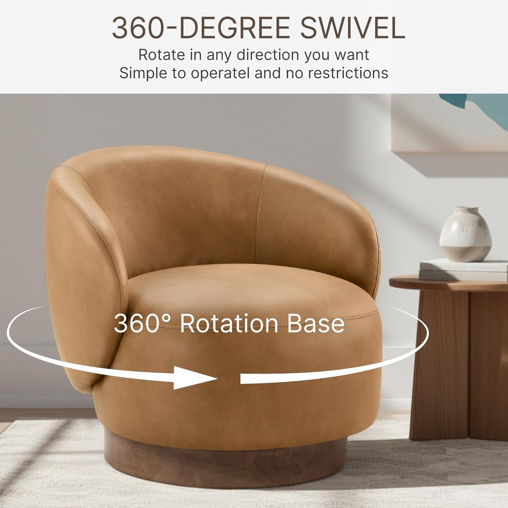KISLOT Swivel Accent Chair Modern Round Barrel Armchair with Upholstered Faux Leather for Living Room Bedroom Waitingroom,2 Box,Brown