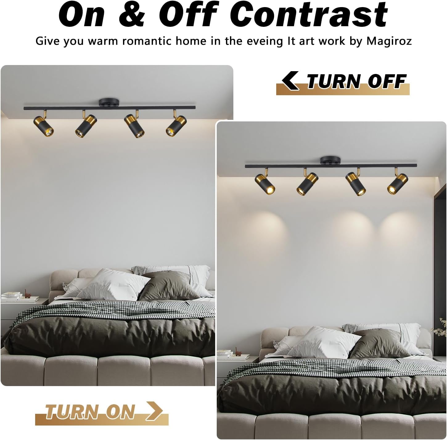 Matte Black Track Lighting Kit Mid Century Vintage Adjustable Kitchen Track Lighting Fixtures Modern Indoor Ceiling Mount Linear Spotlight Fixture Flexibly Rotatable Light Head GU10 MCL05-4 BK