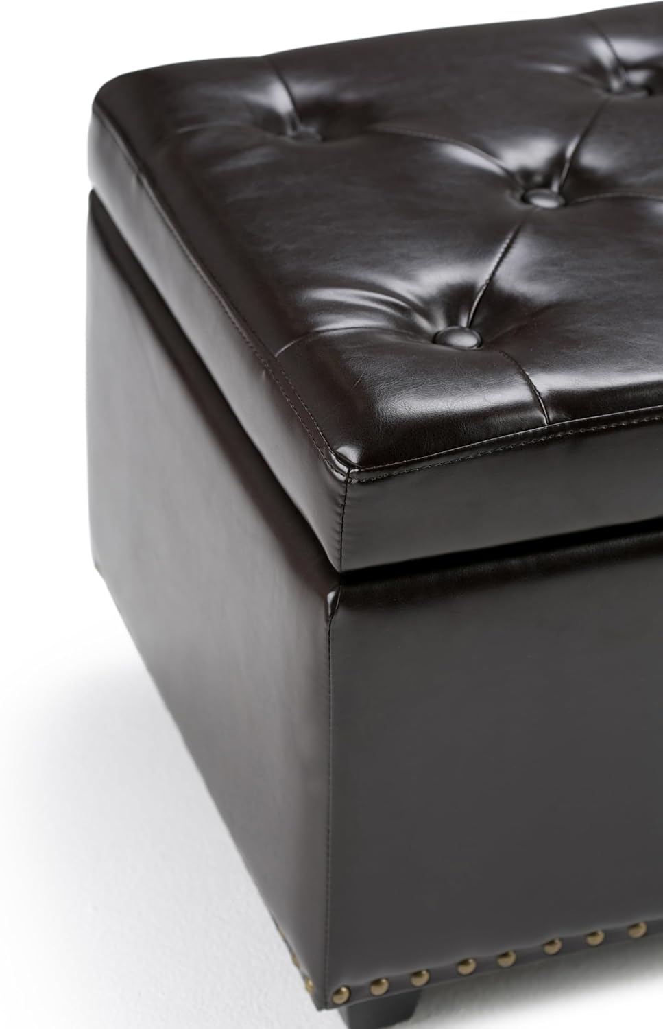 SIMPLIHOME Hamilton Storage Ottoman - 48 inch Wide Upholstered Vegan Leather Rectangle Storage Ottoman Bench in Coffee Brown, Traditional Tufted Ottoman for Living Room or Entryway with Lift-Up Lid