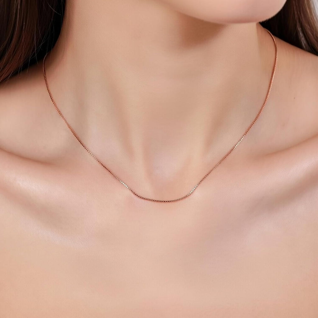 Jewelry Affairs 14k Rose Solid Gold Mirror Box Chain Necklace, 0.6mm