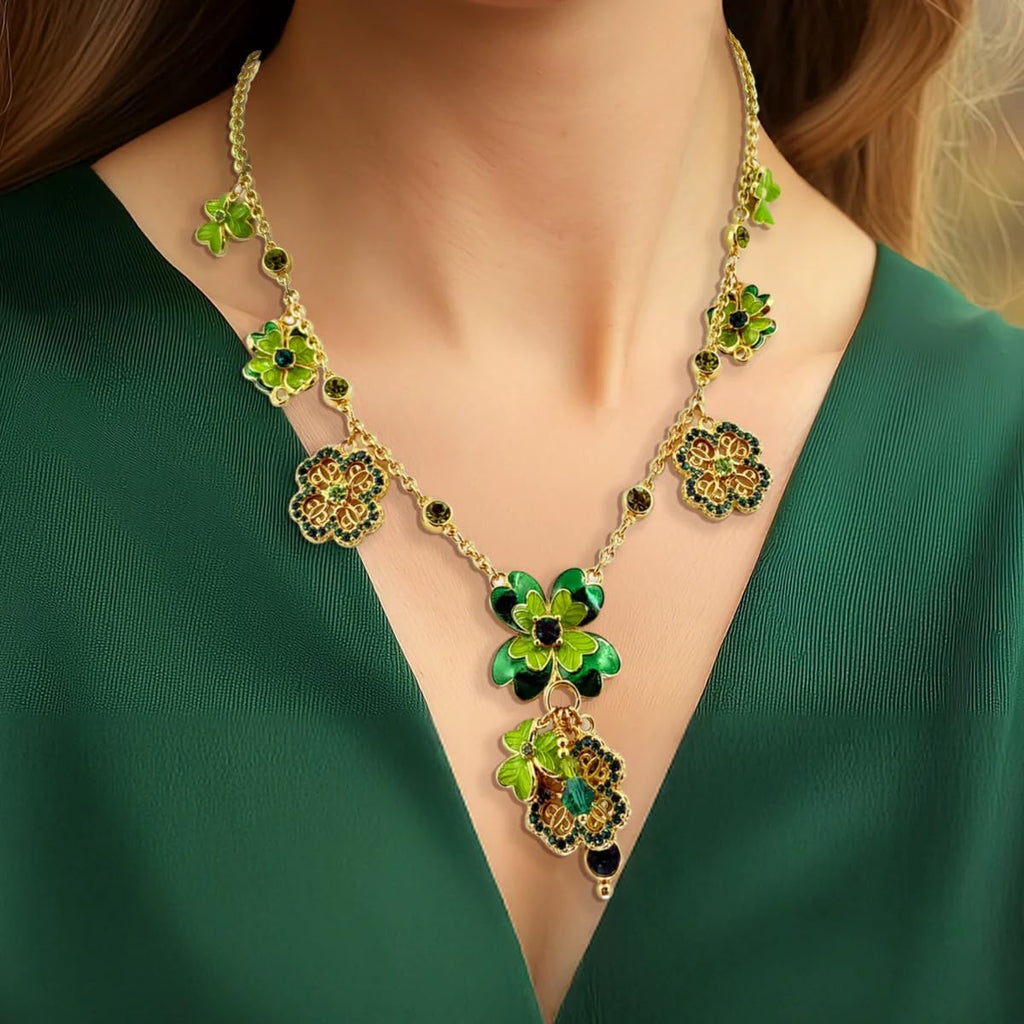 Shamrock St Patricks 18' Charm Necklace by Ritzy Couture DeLuxe-18k Gold Plating