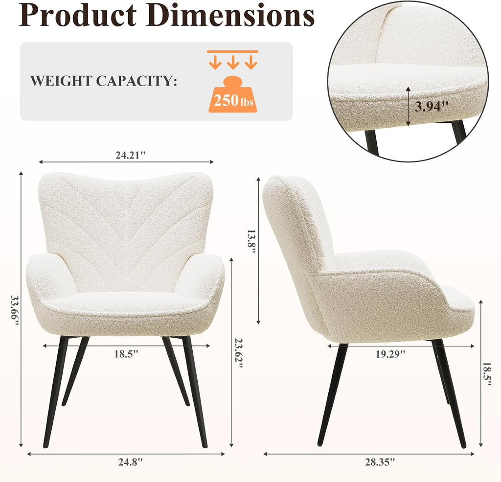 MALOL Mid-Century Modern Beige Sherpa Accent Chair, Upholstered Armchair for Living Room/Bedroom/Reading Corner, Curved Back & Padded Seat, High-Density Cushion, Metal Legs, Soft Cozy Fabric