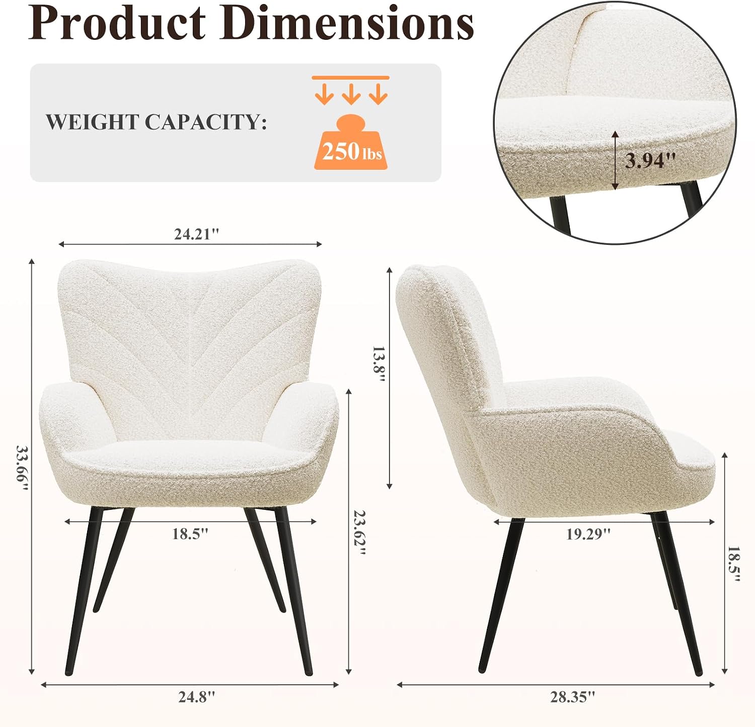 MALOL Mid-Century Modern Beige Sherpa Accent Chair, Upholstered Armchair for Living Room/Bedroom/Reading Corner, Curved Back & Padded Seat, High-Density Cushion, Metal Legs, Soft Cozy Fabric
