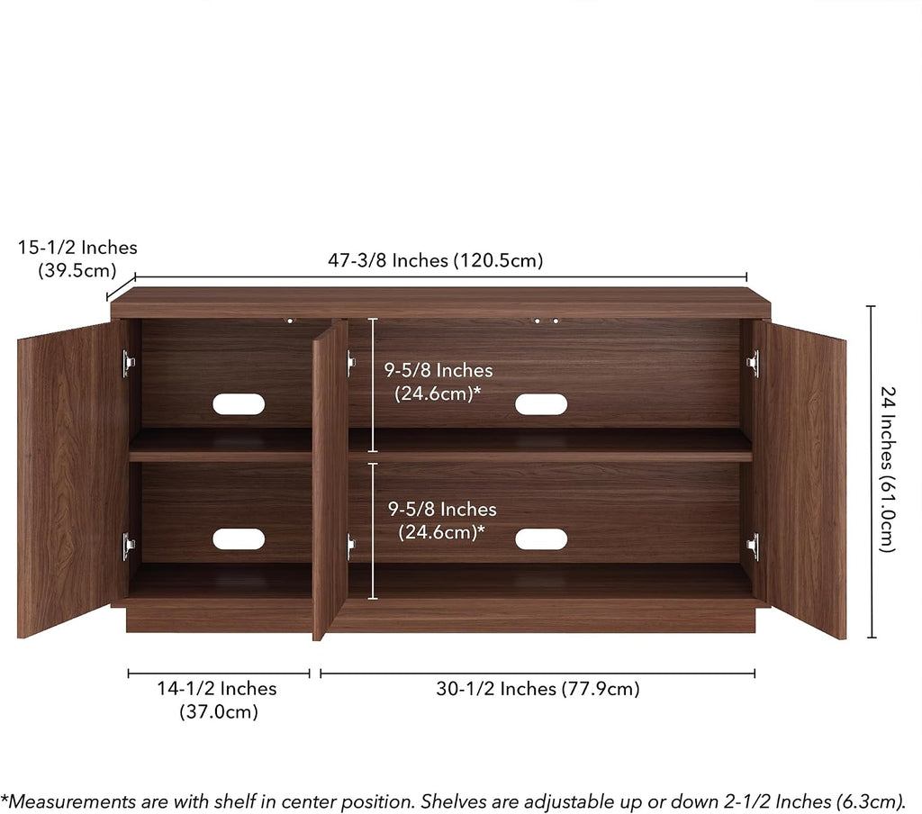 Henn&Hart Fluted TV Stand for TVs up to 55'' with 3 Swing Out Ribbed Doors and Adjustable Shelves for Living Room, Family Room, or Office, Medium Walnut