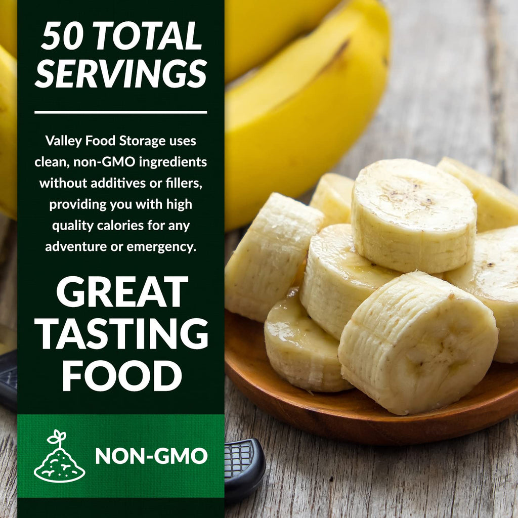Valley Food Storage Freeze Dried Banana Slices | 10-Bag Bucket, 53 oz | Non-GMO Premium Emergency Food Supply, 25 Year Shelf Life | Prepper Supplies, Survival Food & Off-Grid Living | Packaged in USA