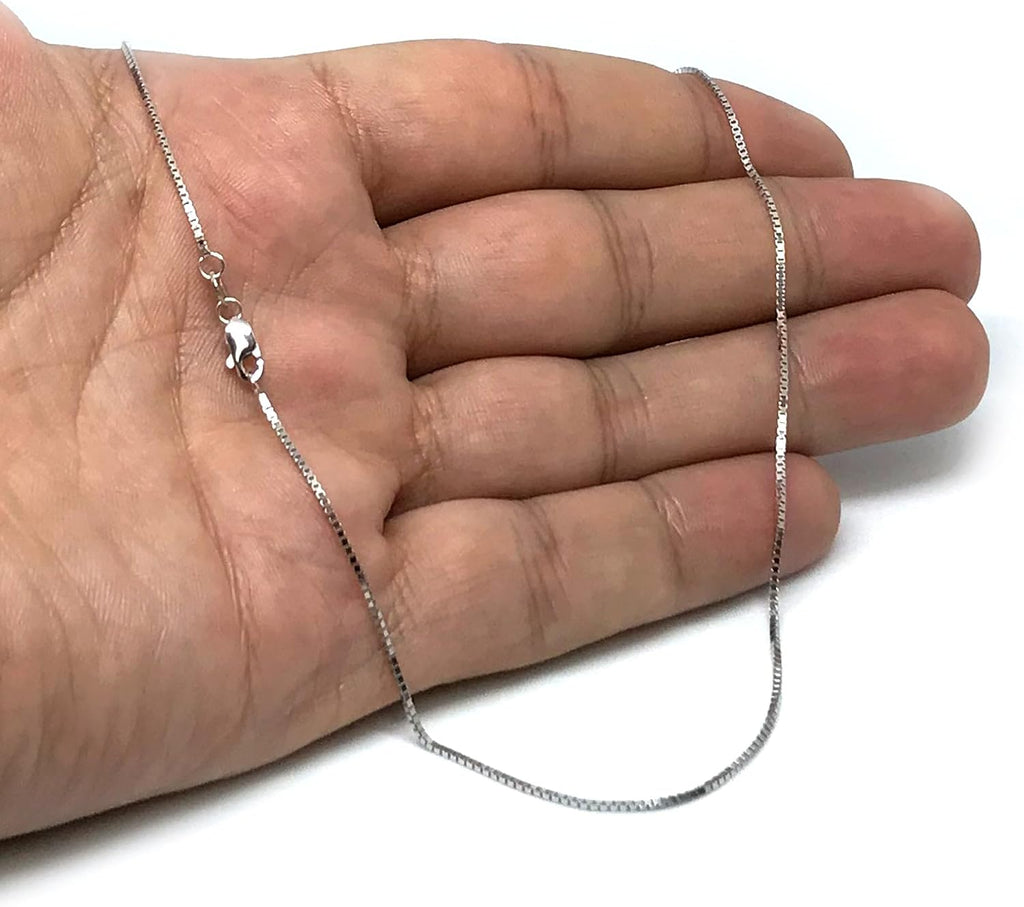 Jewelry Affairs 10k White Solid Gold Mirror Box Chain Necklace, 0.8mm