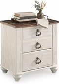 Signature Design by Ashley Willowton Farmhouse 2 Drawer Nightstand with USB Charging Ports, 25.67' Tall, Whitewash
