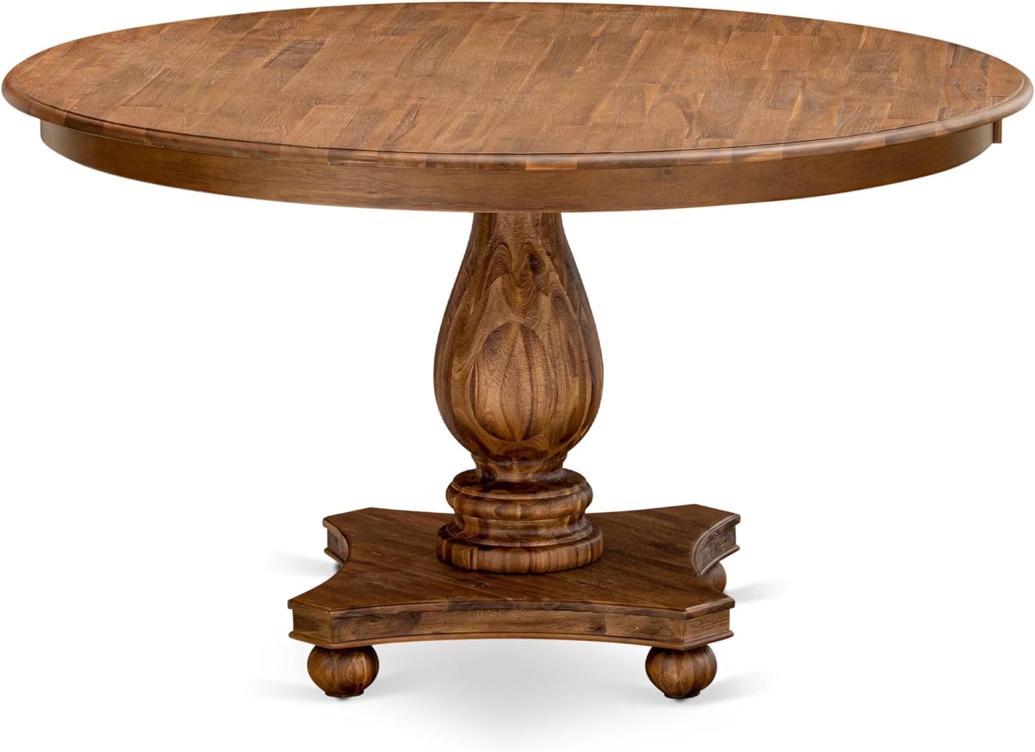 F52-0N-TP - Kitchen Table with Acacia Wood Round Tabletop, Antique Walnut Finish