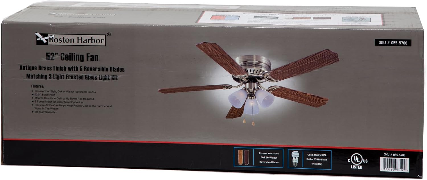 Boston Harbor 555706 CF-78049L Hugger Ceiling Fan 3 Light, Brown