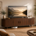 MXV 70' Mid-Century Modern TV Consoles with Sliding Doors, TV Stand with Power Outlet, Fluted Entertainment Center with Adjustable Shelves, for Living Room