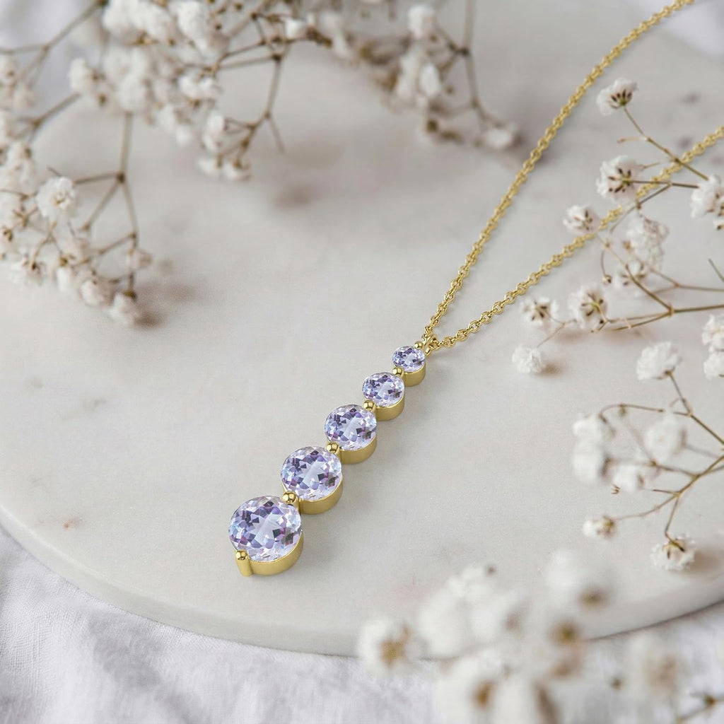 GOODSTONE JEWELS Linear Drop Pendant Necklace for Women in Yellow Gold Plated | Size 16+2 Inch Cable Chain with Lobster Clasp | Natural Birthstone Jewelry Gift for Her