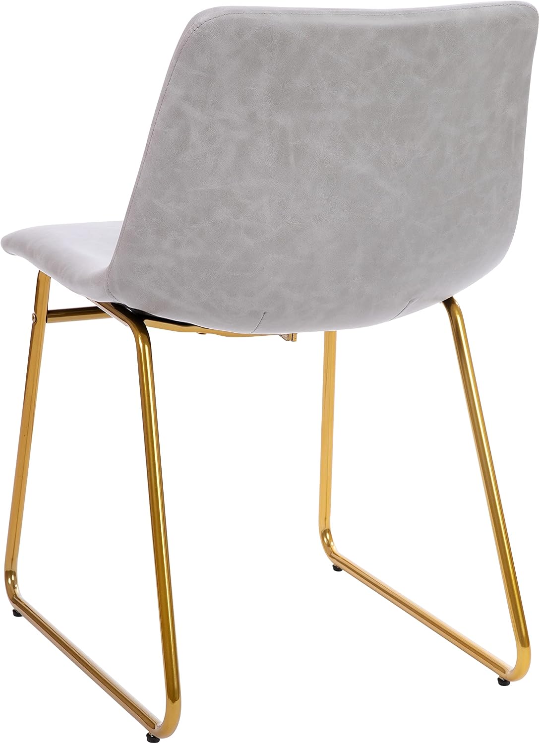 Flash Furniture Butler 18' LeatherSoft Dining Table Height Chairs, Mid-Century Modern Bucket Style Dining Chairs, Set of 2, Light Gray/Gold