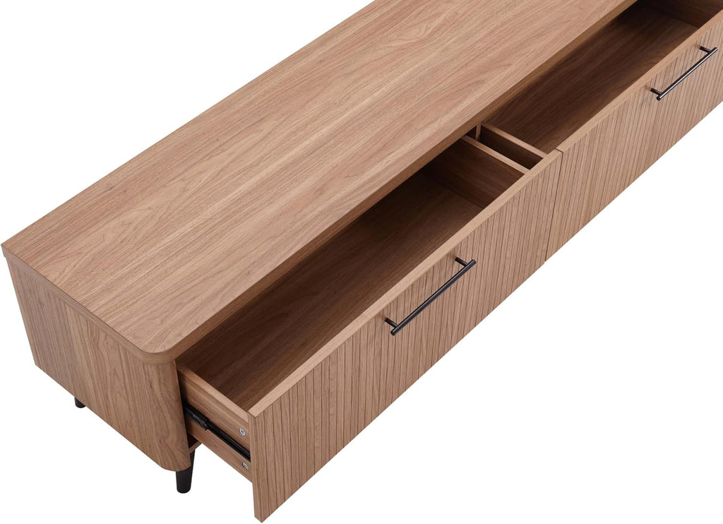 Manhattan Comfort Jodie 69' TV Stand with Wood Ribbed Drawers, Mid Century Modern Console Table for Televisions up to 60', Entertainment Center Storage Solution for Living Room, Maple