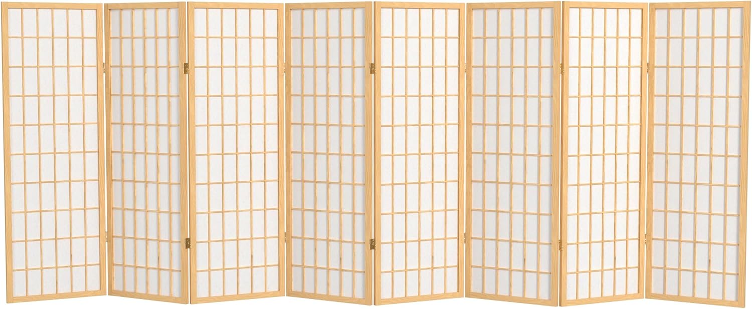 4 ft. Short Window Pane Shoji Screen - Natural - 8 Panels