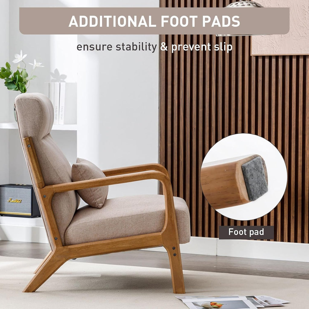 ANJ Mid Century Modern Accent Chair with High Back, Single Lounge Armchair with Solid Wood Frame, Comfy Reading Chair for Living Room, Easy Assembly
