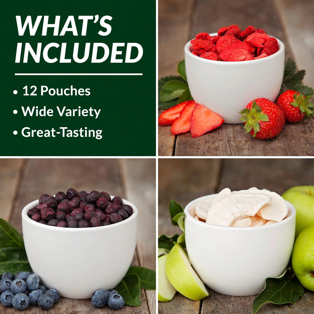Valley Food Storage Freeze Dried Fruit Bucket | 12 Pouch Emergency Food Supply | Non-GMO Survival Food with 25 Year Shelf Life | Camping Snacks, Long Term Food Storage & Prepper Supplies | Packaged in USA