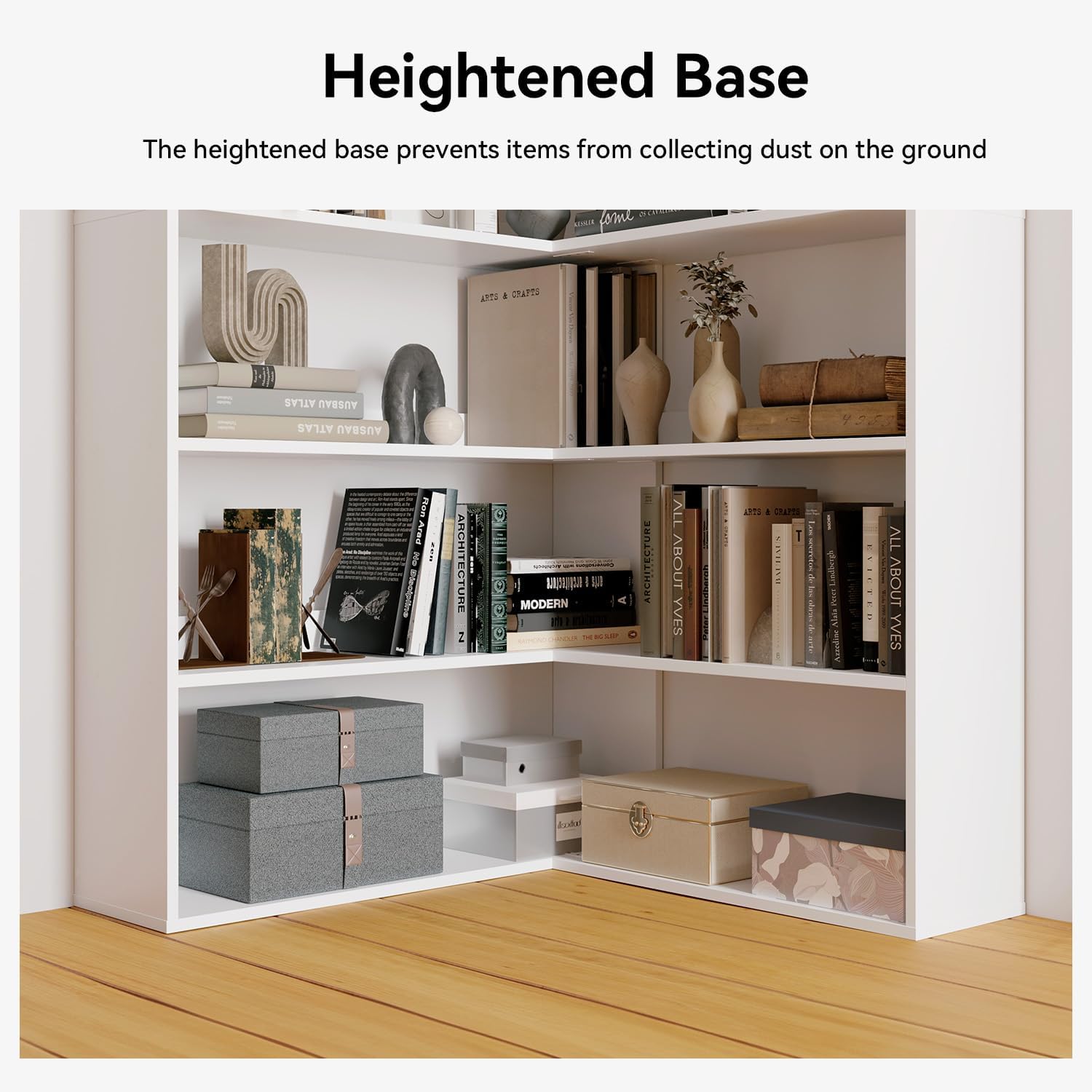 Corner Bookshelf, Freestanding L Shaped Display Shelf, 6 Tiers Bookcase with Baffles, Wooden Bookcase with Storage Organizer for Home Office, Living Room, Bedroom (23.6')