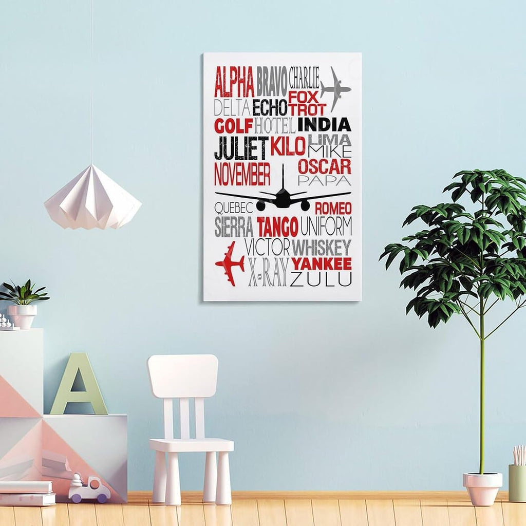 Phonetic Alphabet Poster, Airplane Nursery Art, Airplane Wall Art, Phonetic Alphabet Gift, Aviation Canvas Wall Art Print Are Used For Room Aesthetics And Decoration 24x36inch(60x90cm)