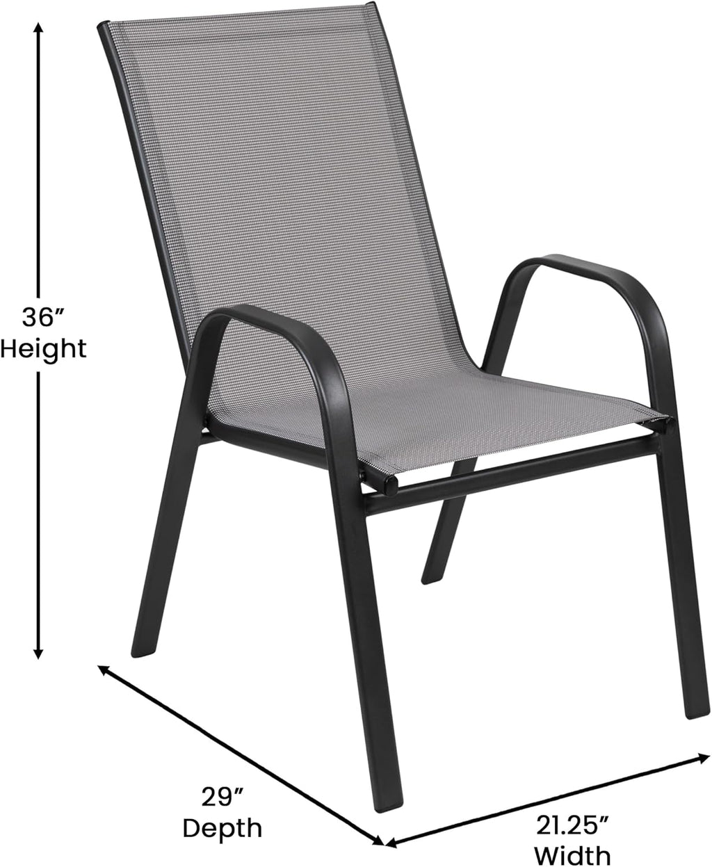 Flash Furniture Brazos Commercial Outdoor Dining Set, 60' Tempered Glass Patio Table with Umbrella Hole, 6 Stack Chairs with Flex Comfort Seats and Backs, Gray/Black