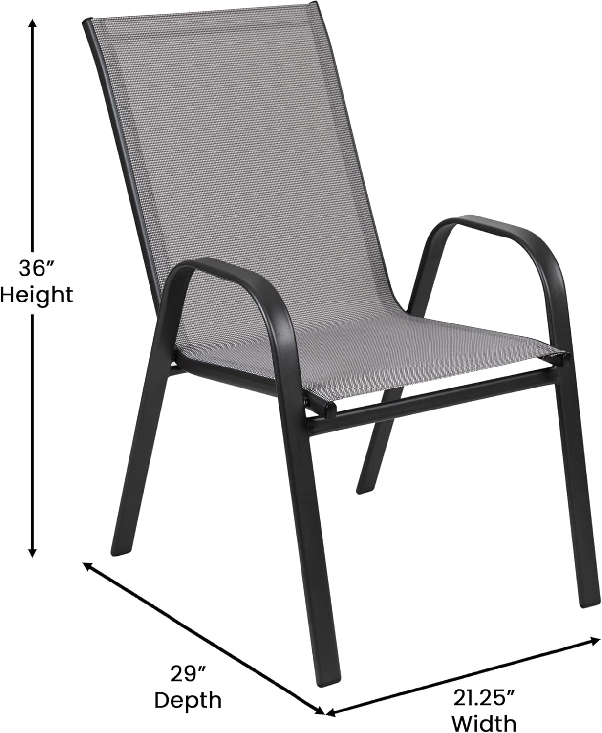 Flash Furniture Brazos Commercial Outdoor Dining Set, 60' Tempered Glass Patio Table with Umbrella Hole, 6 Stack Chairs with Flex Comfort Seats and Backs, Gray/Black