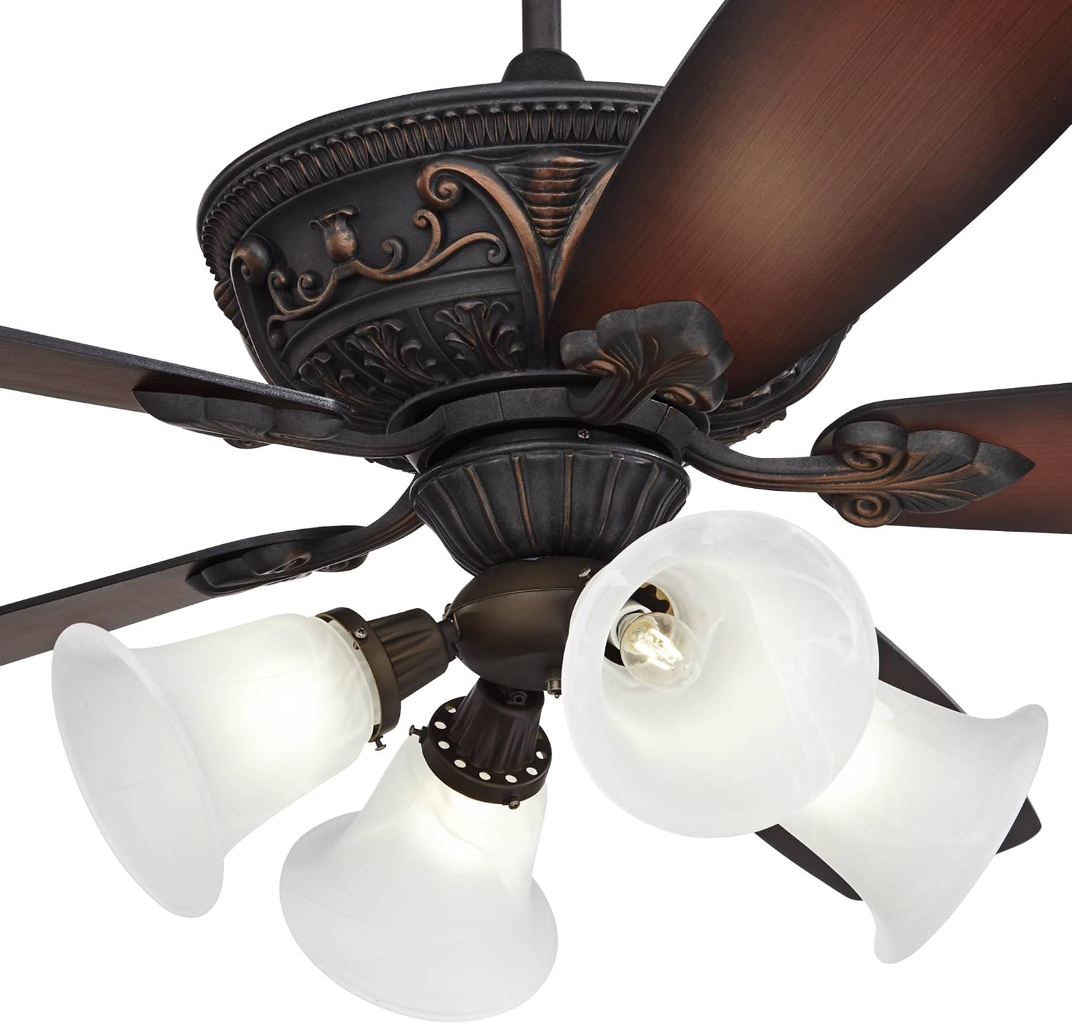 Casa Vieja 60' Montego Traditional Indoor Ceiling Fan 5 Blade Marbleized Glass LED Light Bronze Finish Brown Teak Finish Blades Bedroom Living Room Kitchen Dining Room Decorative Bright Downrod